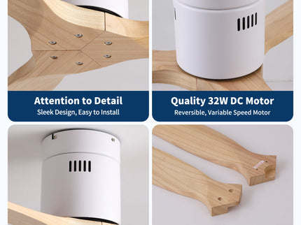 Low Profile Flush Ceiling Fan Without Light - Matte White / White