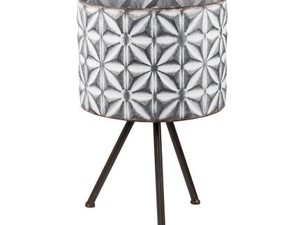Metal Planter Stand, Round Galvanized Farmhouse Planter (Set of 2) - Gray