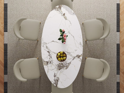 Modern Luxury Marble Dining Table Set Oval Kitchen Table With Stainless Steel Base - Gold / White Print