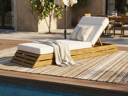 Chaise Lounge Set With 4 Fold Cushion And Built In Headrest
