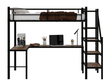 Loft Bed & L-Shaped Desk, Large Storage Space
