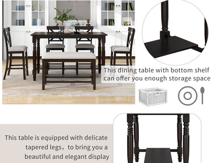 Counter Height Dining Set With Shelf, 4 Chairs And Bench