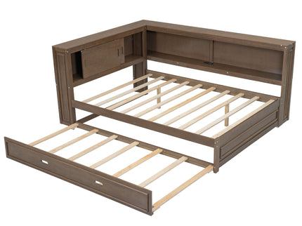 Daybed With Storage Shelves, LED, USB, And Trundle