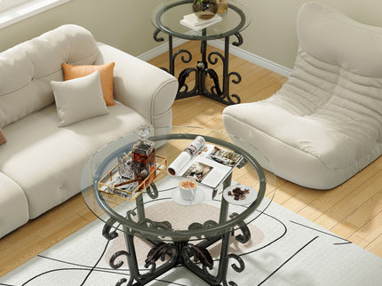 3 Piece Coffee Table Set With Tempered Glass Surface - Black