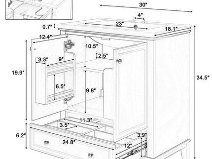 30" Bathroom Vanity With Sink Combo Undermount Sink, Cabinet With Doors And Drawer - White