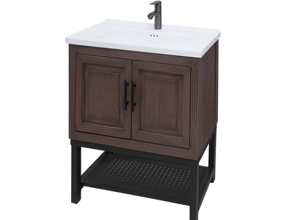 Modern Freestanding Bathroom Vanity With Ceramic Sink, Hot And Cold Faucet, Storage Cabinet & Open Shelf