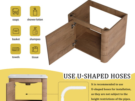 Wall Mounted Bathroom Vanity With Sink, Storage Shelves & Soft Close Door