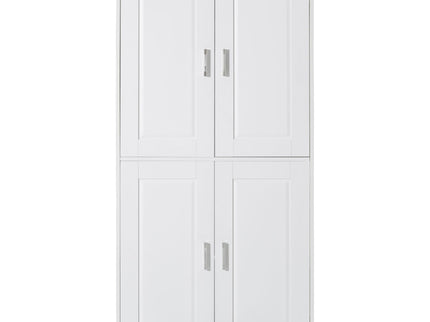 Tall And Wide Bathroom Floor Storage Cabinet With 4 Doors, Adjustable Shelves - White