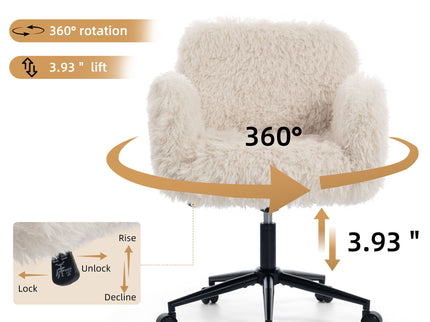 Swivel Chair With Adjustable Armrests And Wheels For Home Office - Beige