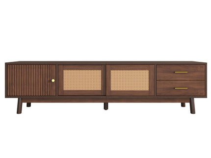 TV Stand For 80" TVs With Sliding Doors And Drawers, Accent Storage Unit - Dark Brown