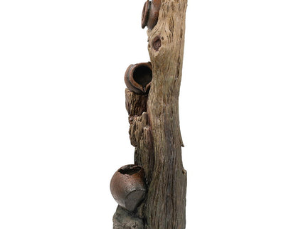 Decorative 3 Tier Tree Trunk Fountain With Lights And Pump - Brown