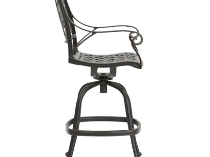 Outdoor Cast Aluminum Swivel Bar Stool With Scrolled Arms - Bronze