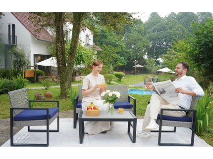 4 Piece Patio Furniture Set With Acacia Wood Table Top And Cushions
