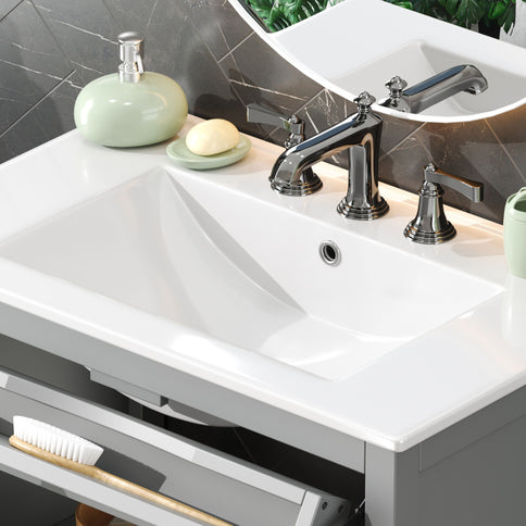 Bathroom Vanity With Ceramic Sink, Adjustable Shelf & Tip Out Tray