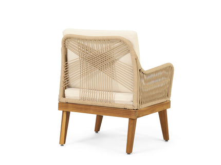 Outdoor Club Chair With Rope Weave Design - Teak