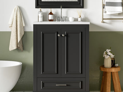 Bathroom Vanity With Ceramic Sink Combo, Modern Freestanding Storage Cabinet With Silver Handles