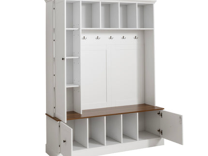Hall Tree With Shoe Storage Bench, Entryway Coat Rack With 5 Hooks