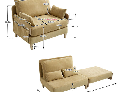 Mid Century Modern Foldable Sofa Bed, 3 In 1 Convertible Sleeper With 3 Pillows