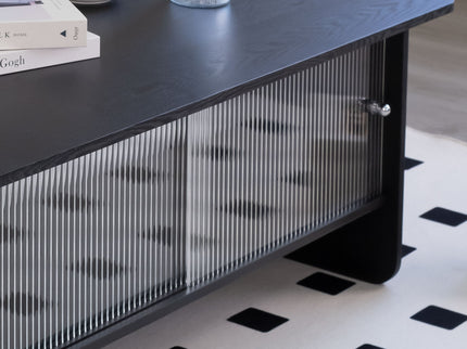 Rectangular Coffee Table With Sliding Door Storage Center