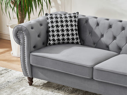 Chesterfield Upholstery Fabric Sofa With Roll Armrest & Nailhead