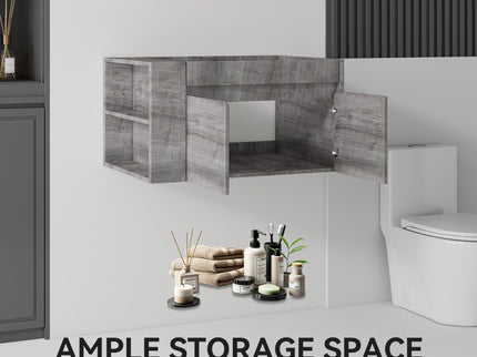 Floating Bathroom Vanity Cabinet, Soft Close Double Drawers, Open Side Storage, Wall Mounted, Cabinet Only