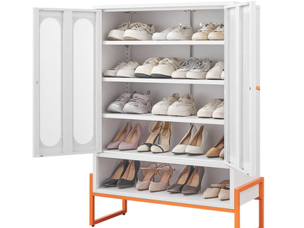 Modern Metal Shoe Cabinet With DoublebSided Doors And Adjustable Partitions