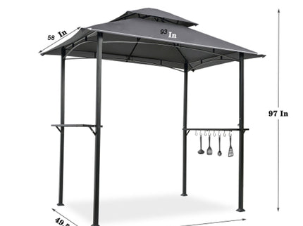 Outdoor Grill Gazebo With Double Tier Soft Top Canopy, Steel Frame, Bar Counters & Hook