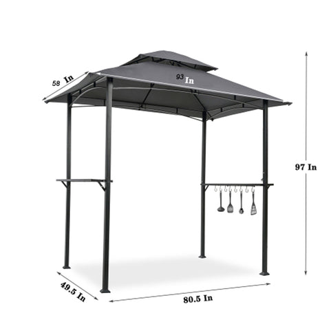 Outdoor Grill Gazebo With Double Tier Soft Top Canopy, Steel Frame, Bar Counters & Hook