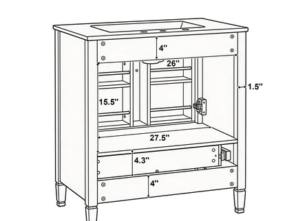 Elegant Fluted Bathroom Vanity With Sink, Soft Close Doors & Drawer