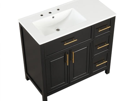 Modern Bathroom Vanity With Sink Top, 2 Doors And 3 Drawers