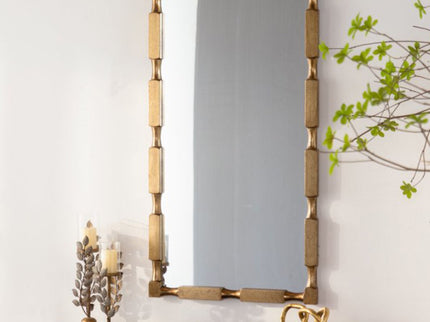 Rectangular Wall Mirror With Frame For Living Room - Gold