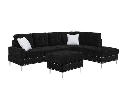 L-Shaped Sectional Sofa With Chaise And Storage Ottoman, Includes 2 Pillows