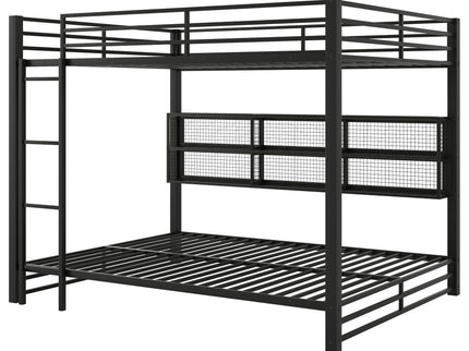 Queen Over Queen Bunk Bed With Storage Cabinets And LED Sturdy Frame, 6 Storage Units, Adjustable LED Lights - Black