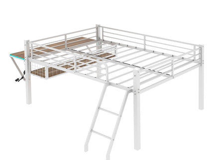 Loft Bed With Built In Desk, LED Light Strip