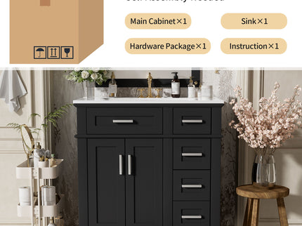 Modern Bathroom Vanity With Sink, Storage Cabinet, Soft Close Doors, Deep & Standard Drawers