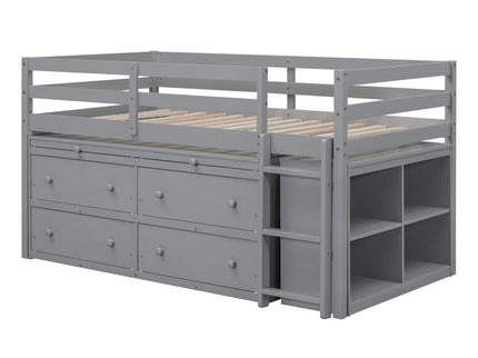 Loft Bed With Retractable Writing Desk And 4 Drawers, With Lateral Portable Desk And Shelves