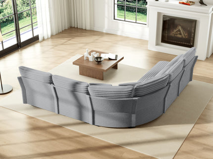 5 Seater L Shaped Sectional Sofa With Curved Corner, 7 Pillows