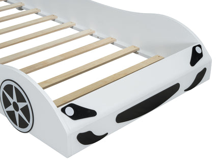 Race Car Shaped Platform Bed With LED And Upholstered Backrest In
