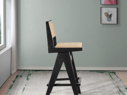 Keira - Bar Stool (Set of 2) - Black / Rattan