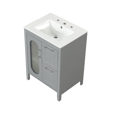 Modern Bathroom Vanity With Sink, Cabinet With 2 Drawers And Door, Adjustable Shelf