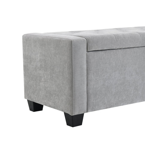 Upholstered Storage Ottoman Bench With Button Tufting And Safety Hinge