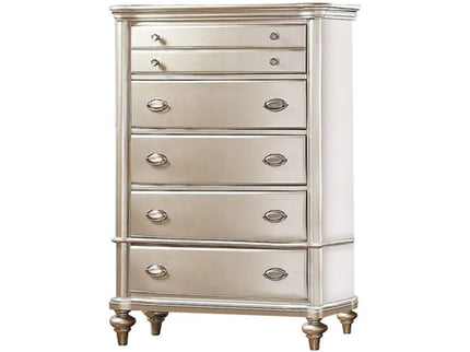 Bedroom Furniture Chest Of Drawers, 5 Drawer Storage - Champagne / Silver / Gray