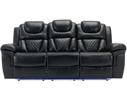 3 Pieces Recliner Sofa Sets Home Theater Seating Manual Recliner Chair With Center Console And LED Light Strip For Living Room