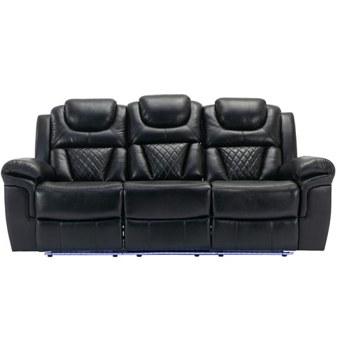 3 Pieces Recliner Sofa Sets Home Theater Seating Manual Recliner Chair With Center Console And LED Light Strip For Living Room