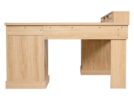 Fluted L-Shaped Desk With Charging Station & Storage Cabinet