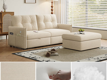 Sleeper Sofa, Expandable Sectional With Ottoman For Living Room