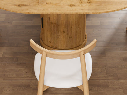 Extendable Oval Dining Table Set With 4 Cushioned Chairs, 2 Tier Storage - Oak