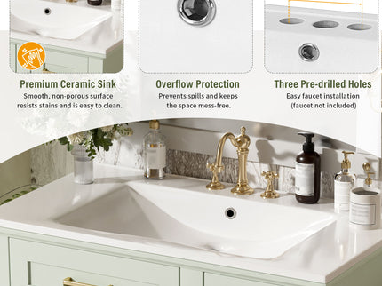 Modern Bathroom Vanity With Ceramic Sink, Soft Close Storage Cabinet