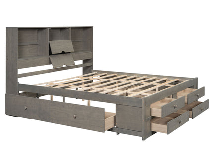 Platform Bed With Storage Headboard And 8 Drawers