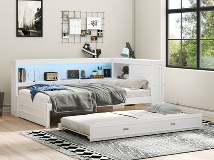 Daybed With Storage Shelves, LED, USB, And Trundle